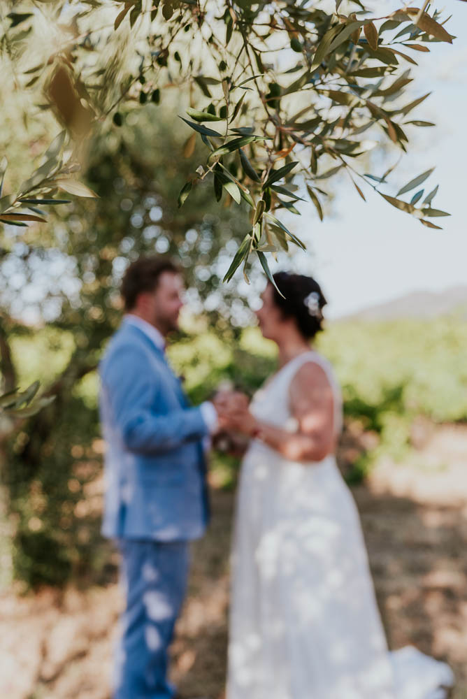 Séance photo de couple dans une oliveraie