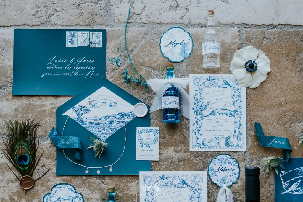 Flat lay mariage en hiver au Château Saint Julien d'Aille - Photographe Nathalie Nencioni